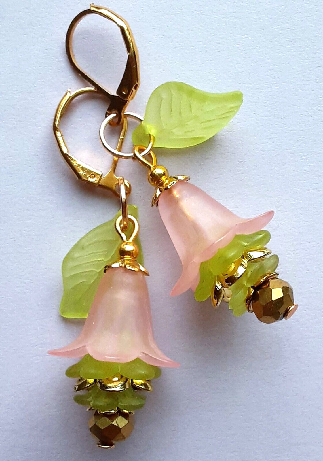 PINK & LIME FLOWER faceted Gold CRYSTAL earring GP LEVER BACK XX
