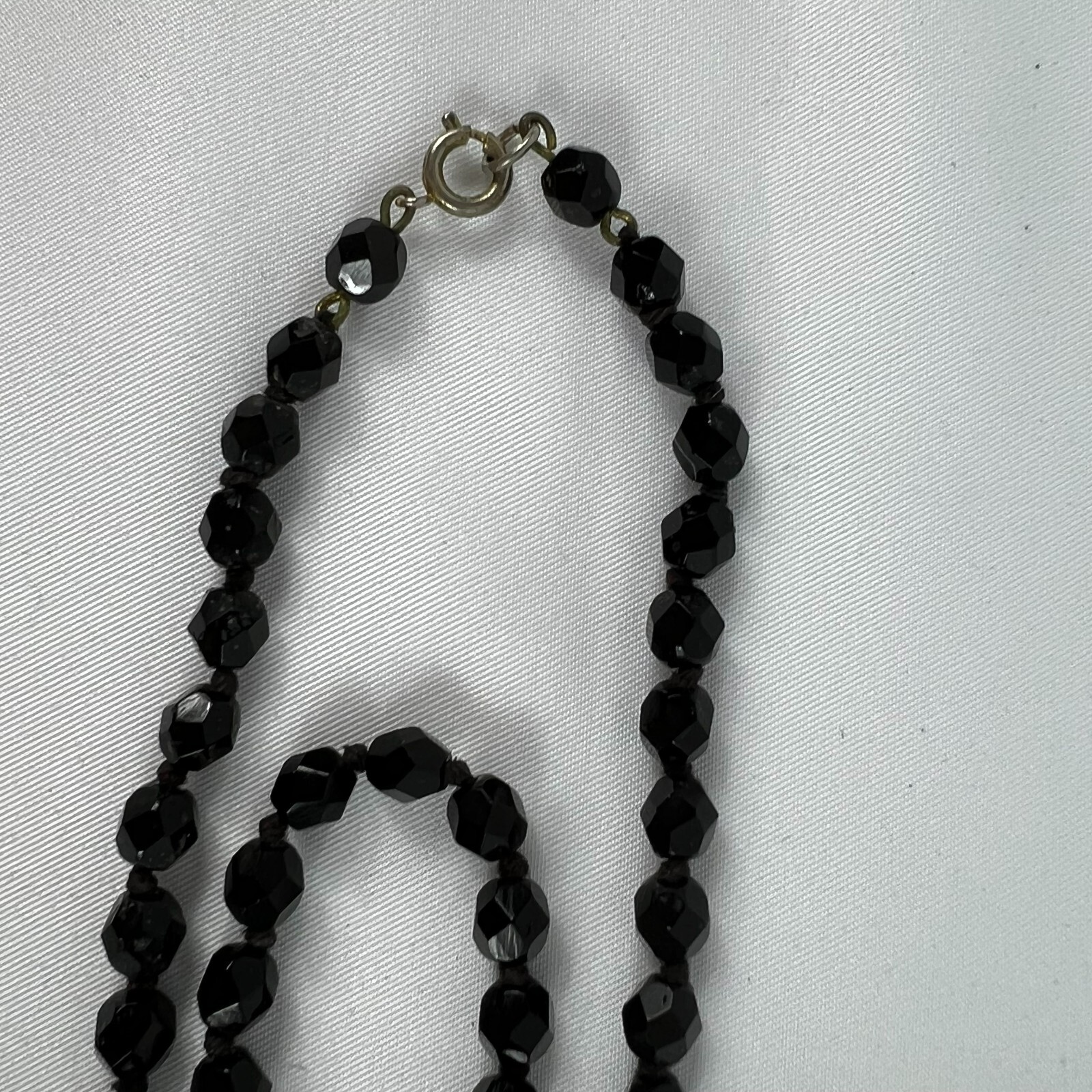 Jet Black Glass Crystals w Spacers Flapper VTG Necklace Strung on Chain 34in