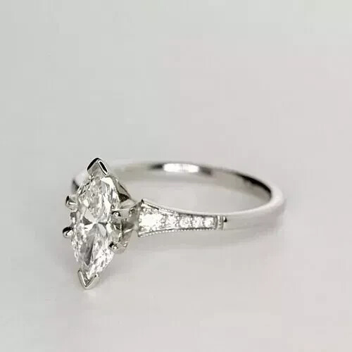 2.00 Ct White Marquise Cut Moissanite Solid 14k White Gold Engagement Ring