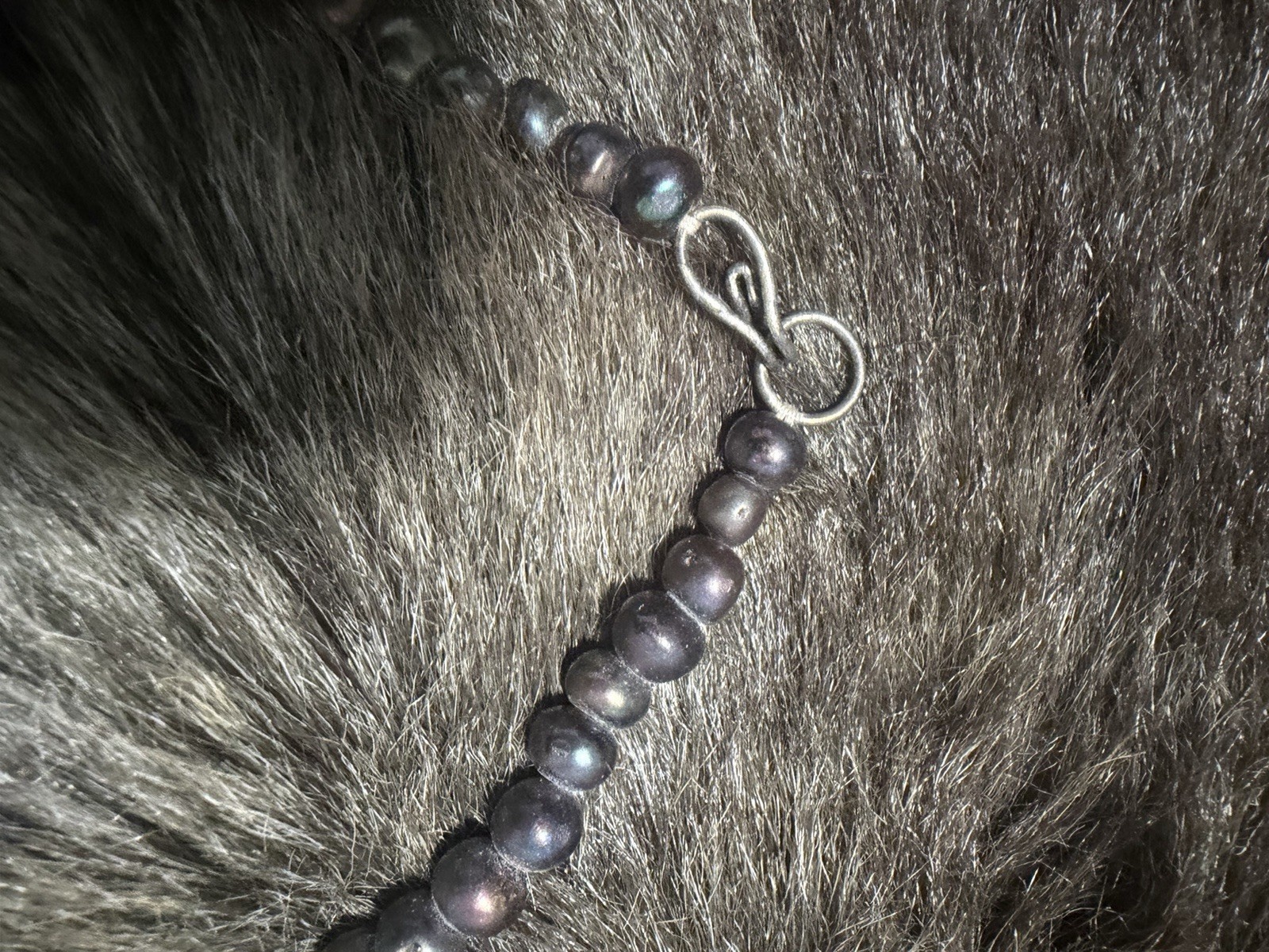 Multi-Strand Beaded Pearl & Hematite Necklace Ball/Bead Chain Silver Gray Hook