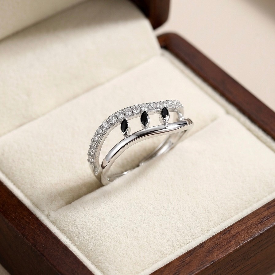 Silver Plated Stainless Steel Luxury Ring Adjustable- NON TARNISH BOND (205)