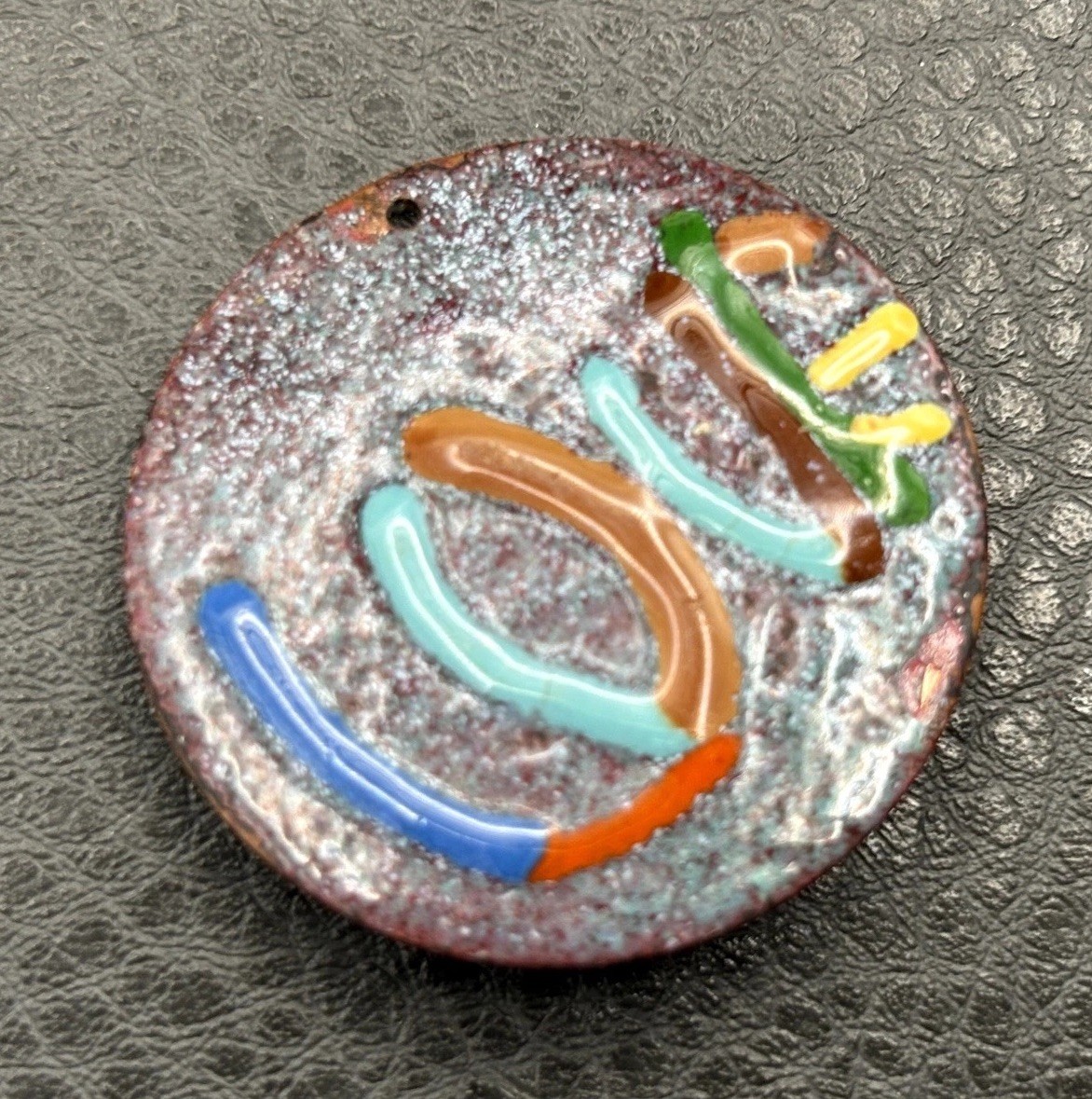 Handmade “LOVE” Enamel Copper Pendant Brooch Colorful Abstract Circle Art Pin