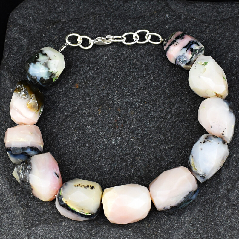 Faceted 190.00 Cts Natural 7″ Long Pink Australian Opal Beads Bracelet NK 15E187
