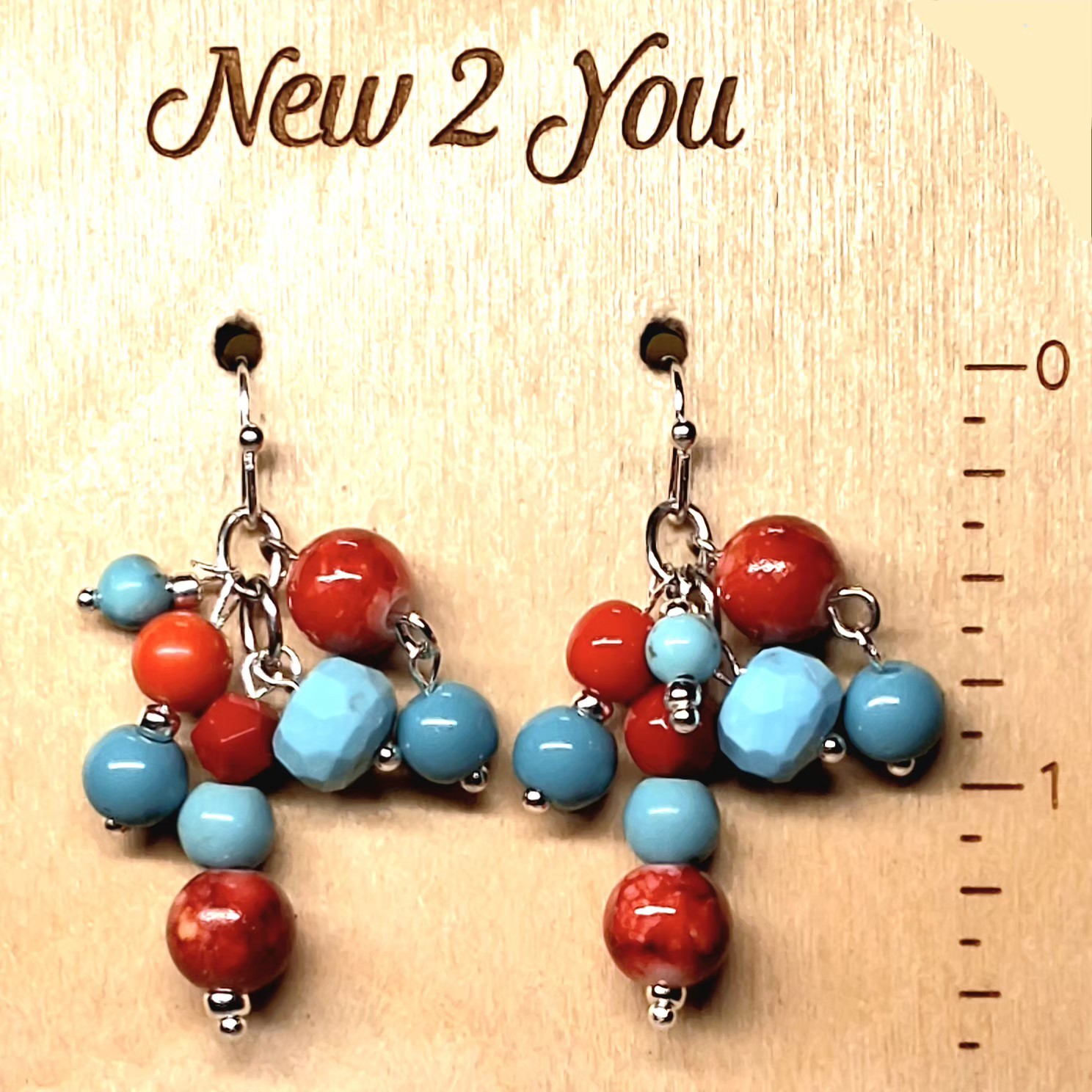 CHAP’S, Ralph Lauren Turquoise Red Silver 10″L Bib Necklace + 1.5″L Earrings Ap4