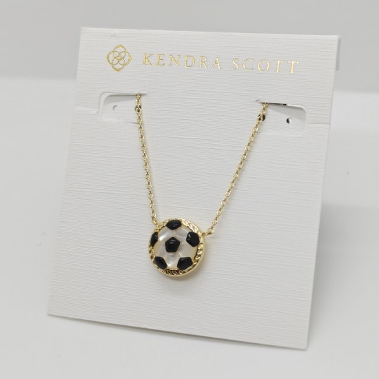 New Kendra Scott Soccer Gold Plated Short Pendant Necklace in Ivory Shell