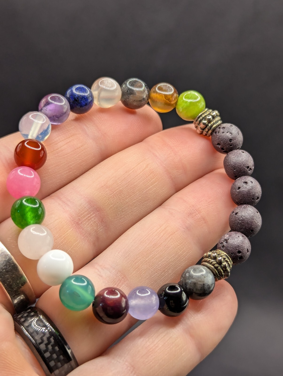 Mixed Gemstone 8mm Colorful Beaded Stretch Bracelet (16cm) Small Wrist