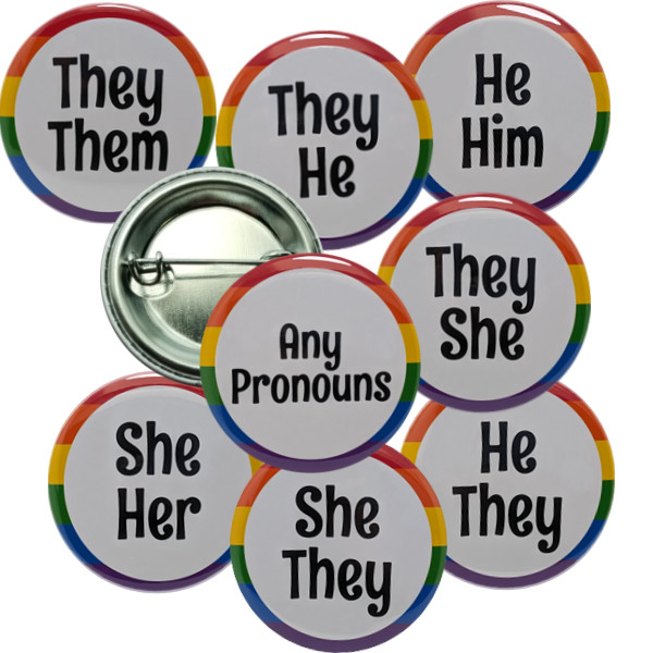 Pronoun Pins Variety Pack 1.25″ Buttons LGBTQ Pride – bulk pack of 96 pins
