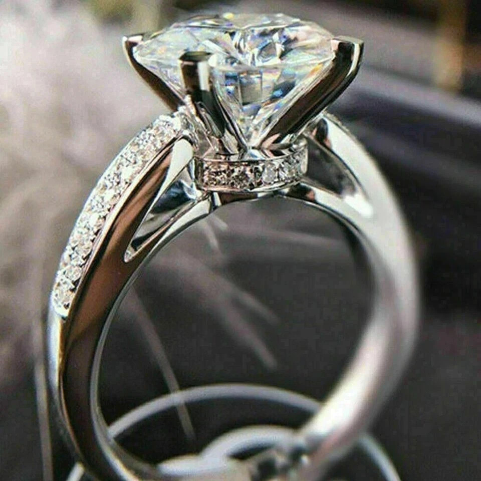3Ct Round Cut Lab-Created Diamond Solitaire Wedding Ring 14K White Gold Over