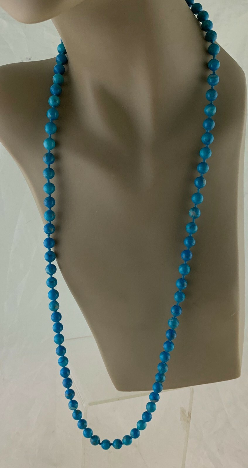 HAND KNOTTED TURQUOISE BEAD STRAND/STRING NECKLACE