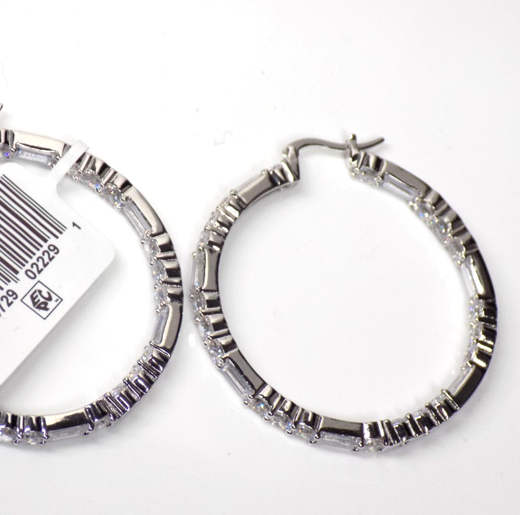 925 Sterling Silver Cubic Zirconia Hoop Earrings Inside Outside White Colorless