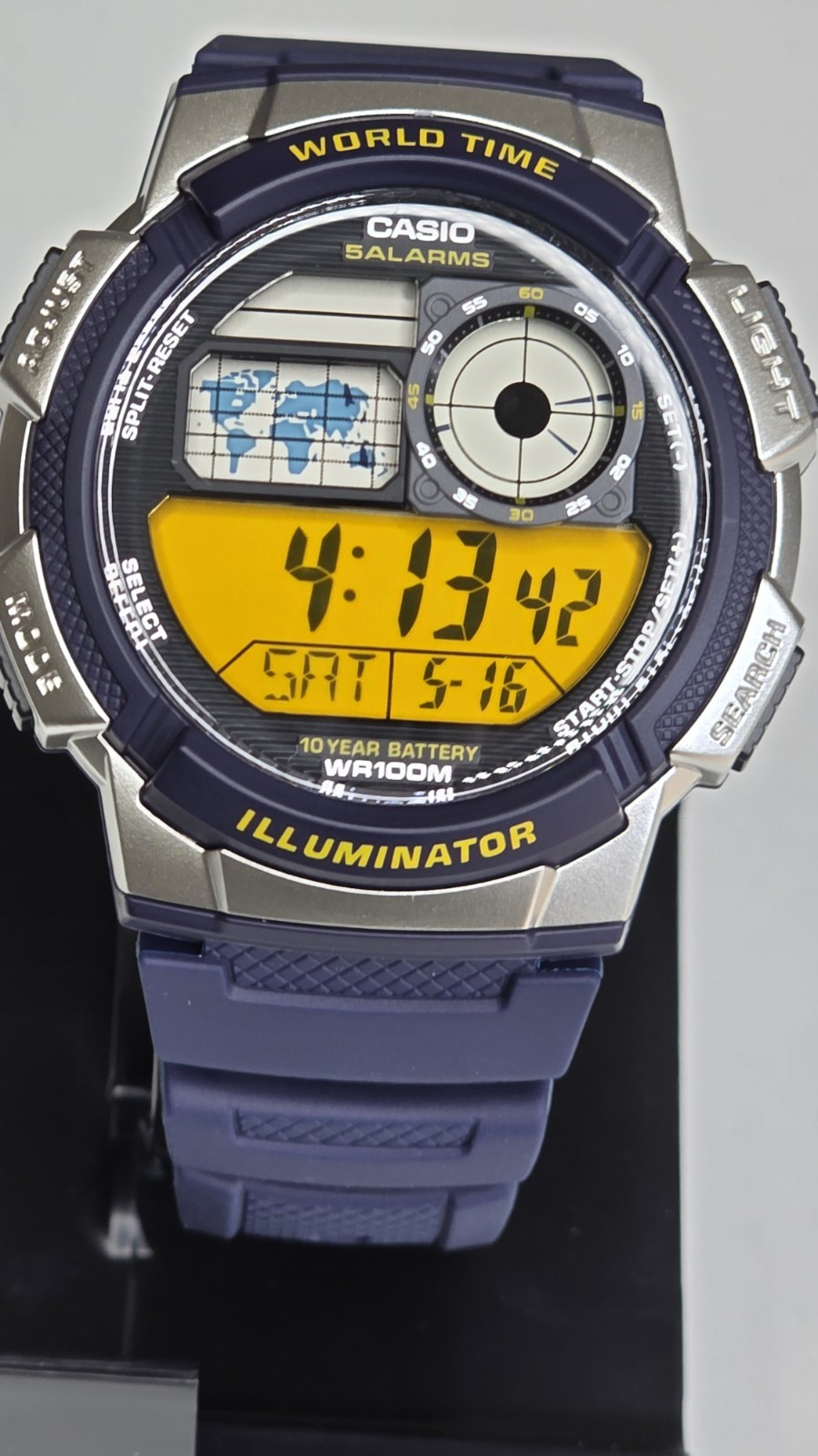Casio Retro Digital Men’s Watch Blue & Yellow World Time Illuminator Vintage
