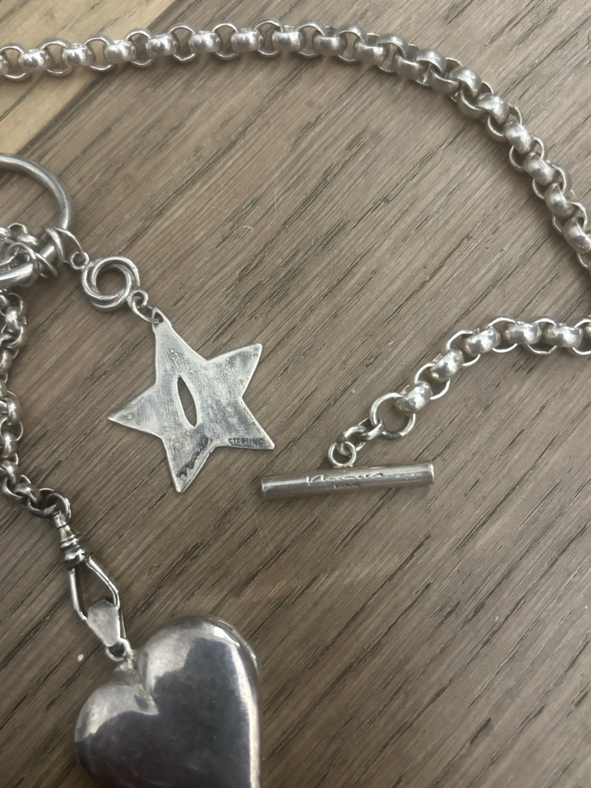 David Navarro Sterling Silver 18” Charm Necklace Heart Locket Shell Artisan