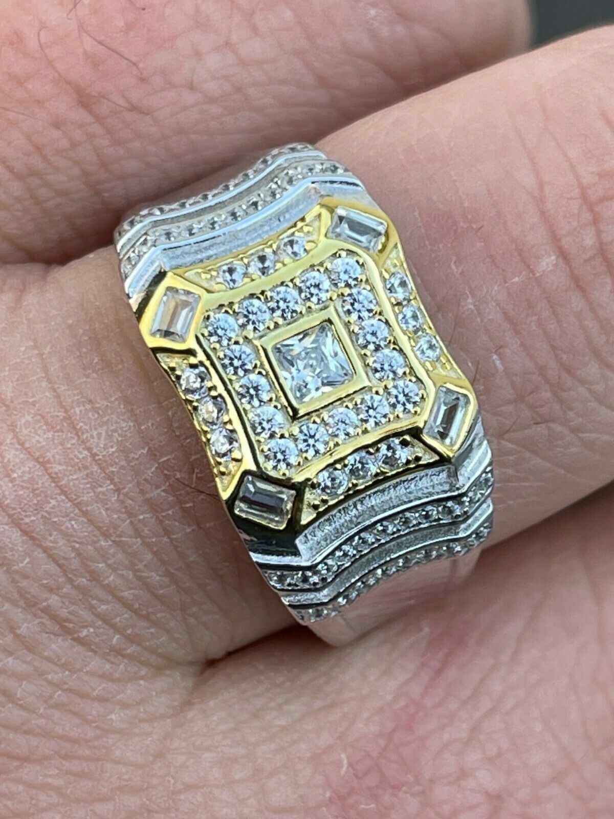 Real Solid 925 Silver Icy Hip Hop Baguette Mens RING Size 6 7 8 9 10 11 12 13 CZ