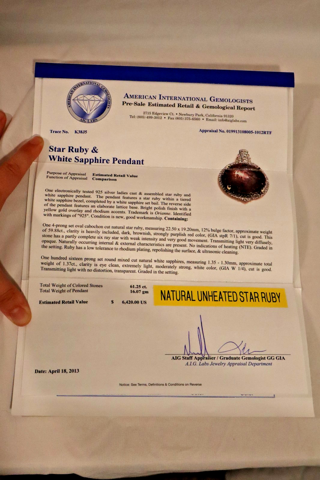 Natural Unheated Star Ruby With White Sapphire Pendant