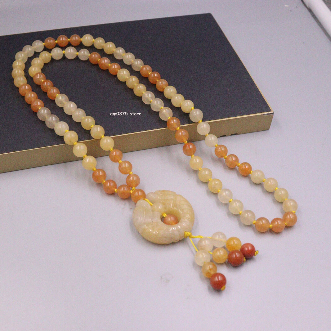 Natural Lighter Imperial Jade Necklace Women’s Dragon 8mm Beaded Sweater Chain