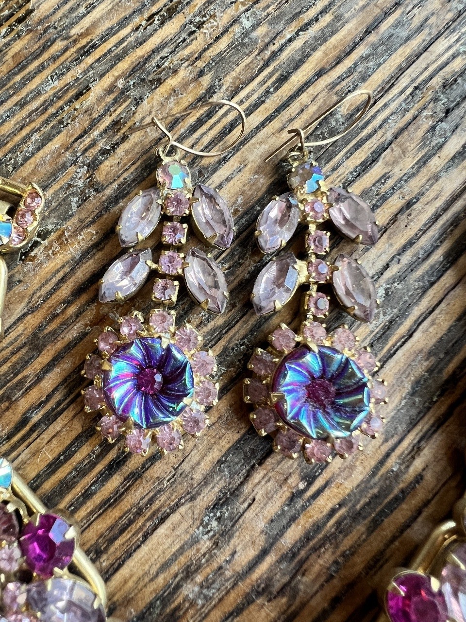 Rare Vintage Juliana D&E Heliotrope Margarita Pink RS Bracelet Earring Set 7.5″