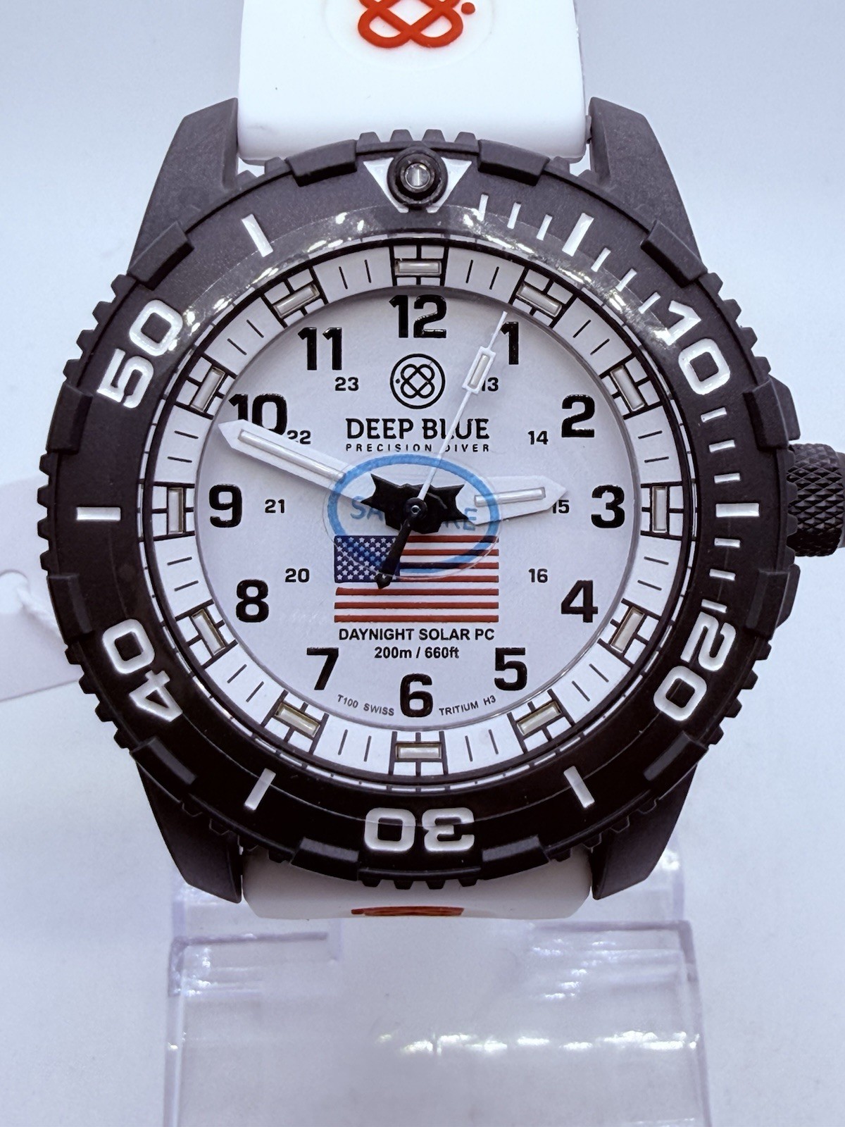 Deep Blue DAYNIGHT 43MM DIVER SOLAR POWERED PC WHITE DIAL USA🇺🇸3 COLOR TUBES‼️
