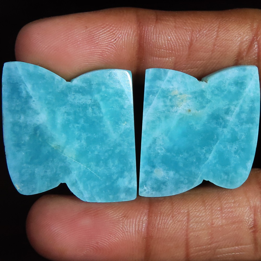 80.85 Ct 100% Natural Amazonite Pair Cabochon Gemstone Jewelry 25x28x5 mm TP653