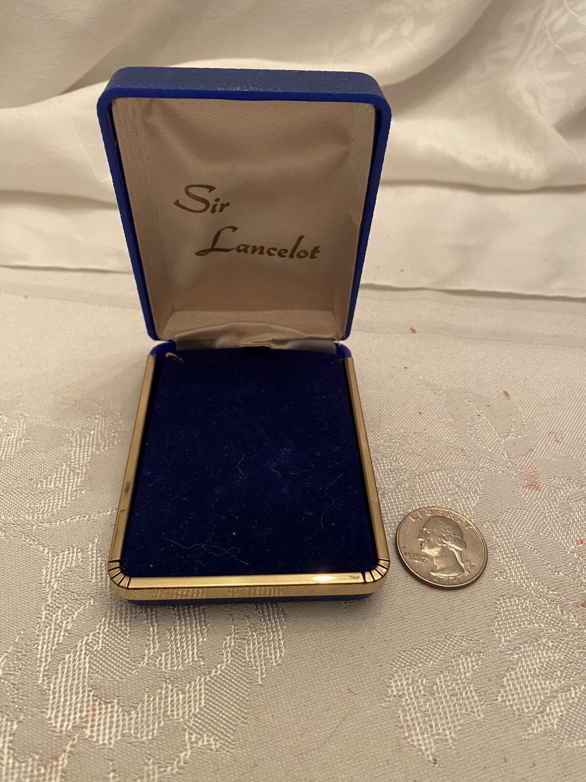 Vintage SIR LANCELOT Faux Leather Blue Jewelry Box Blue Velvet Liner