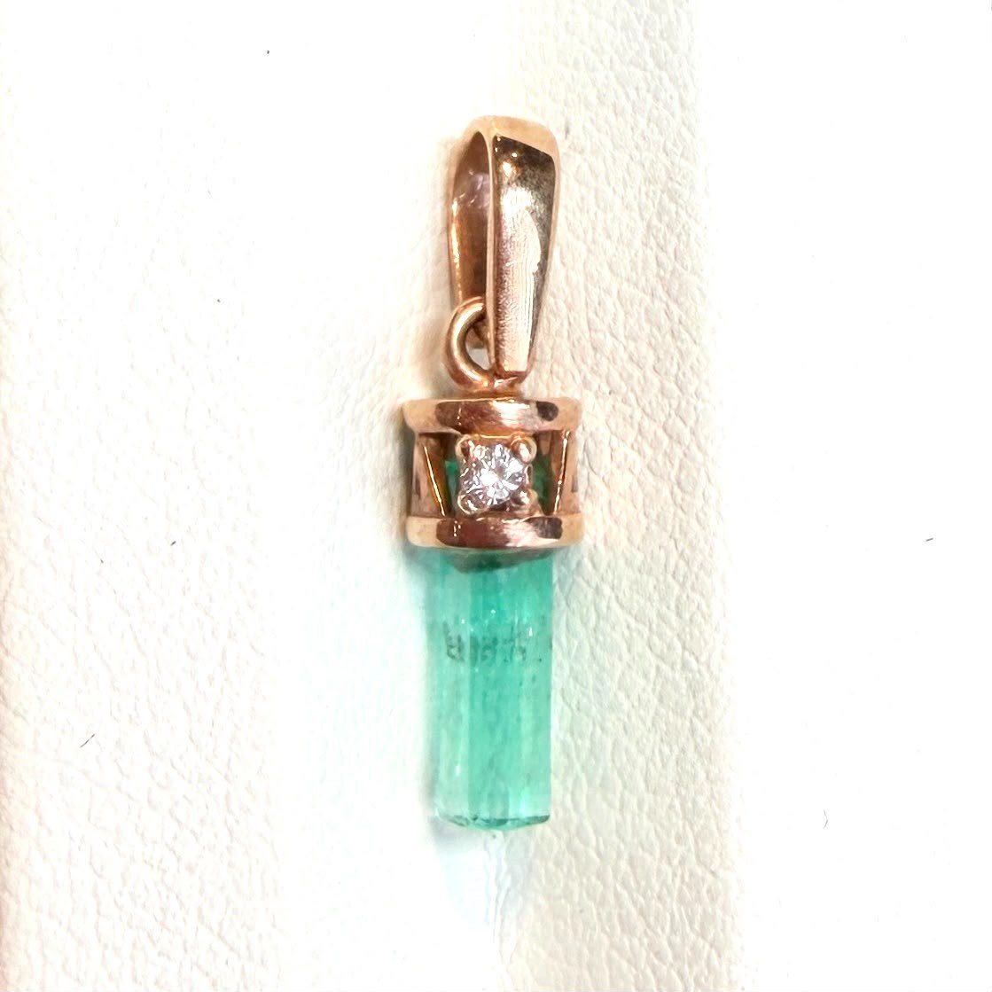 Natural Uncut Colombian Emerald Rough Pendant 18k Rose Gold