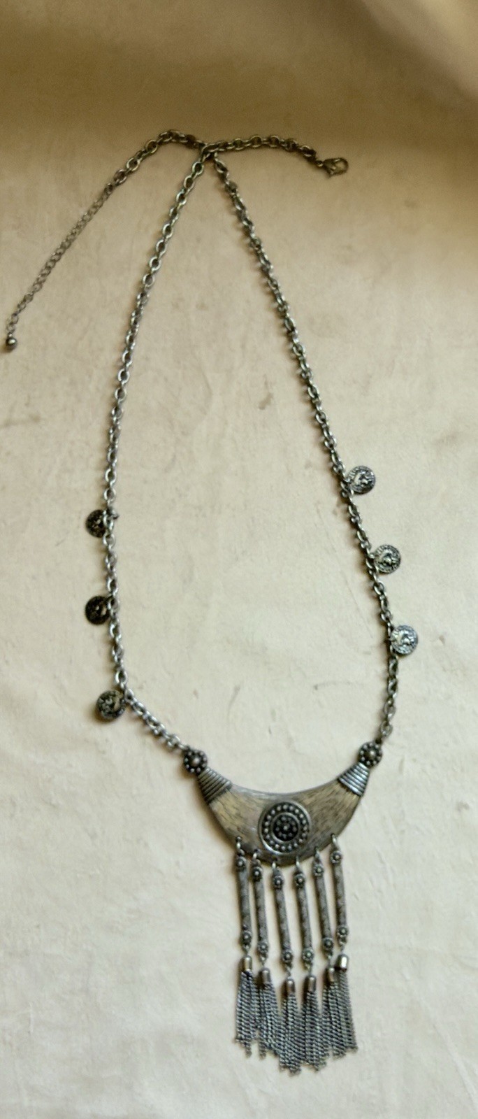 American Eagle Outfitters Silver Tone Boho Fringe Tassel Statement Necklace