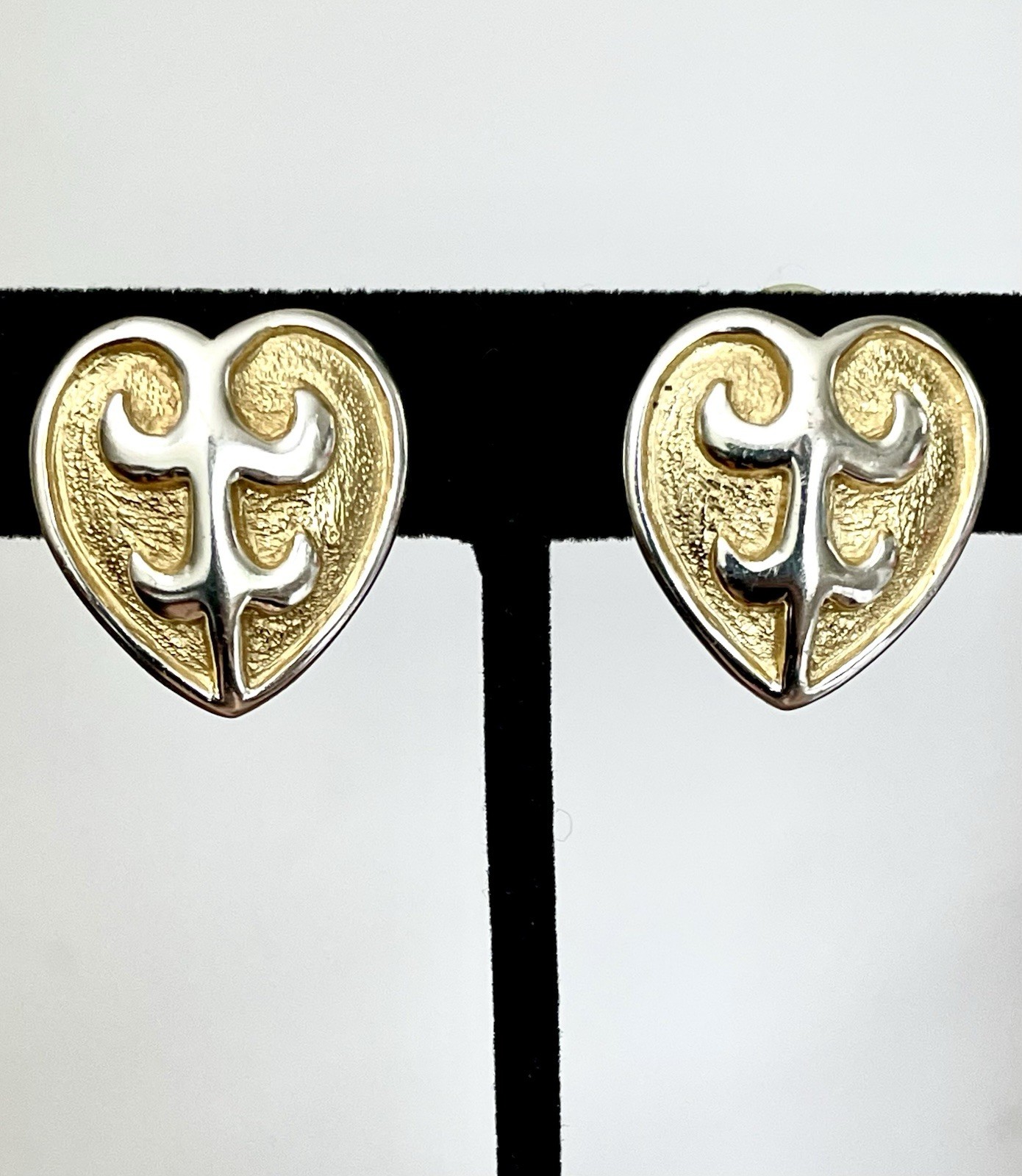 Erwin Pearl Vintage Gold & Silver Heart Clip On Earrings Royalcore Sparkle Chic