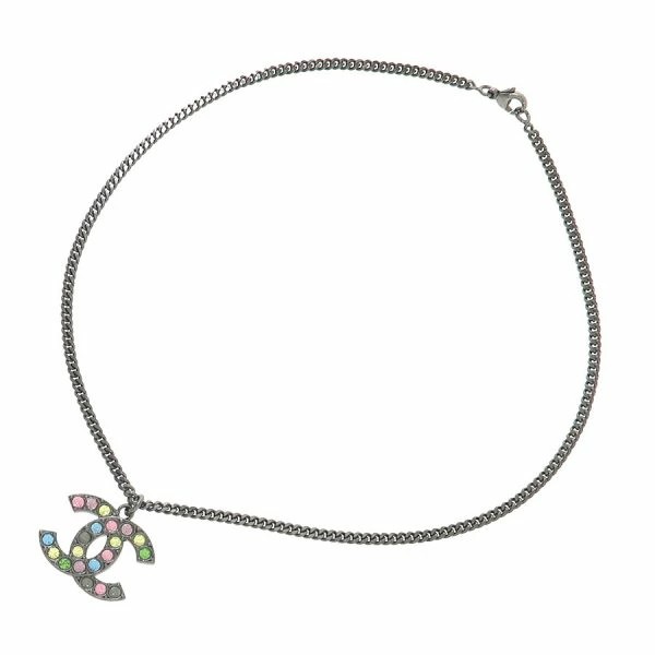 CHANEL CC Logo Multicolor Rhinestone Necklace 16″ Gold Tone 05A Auth #8399