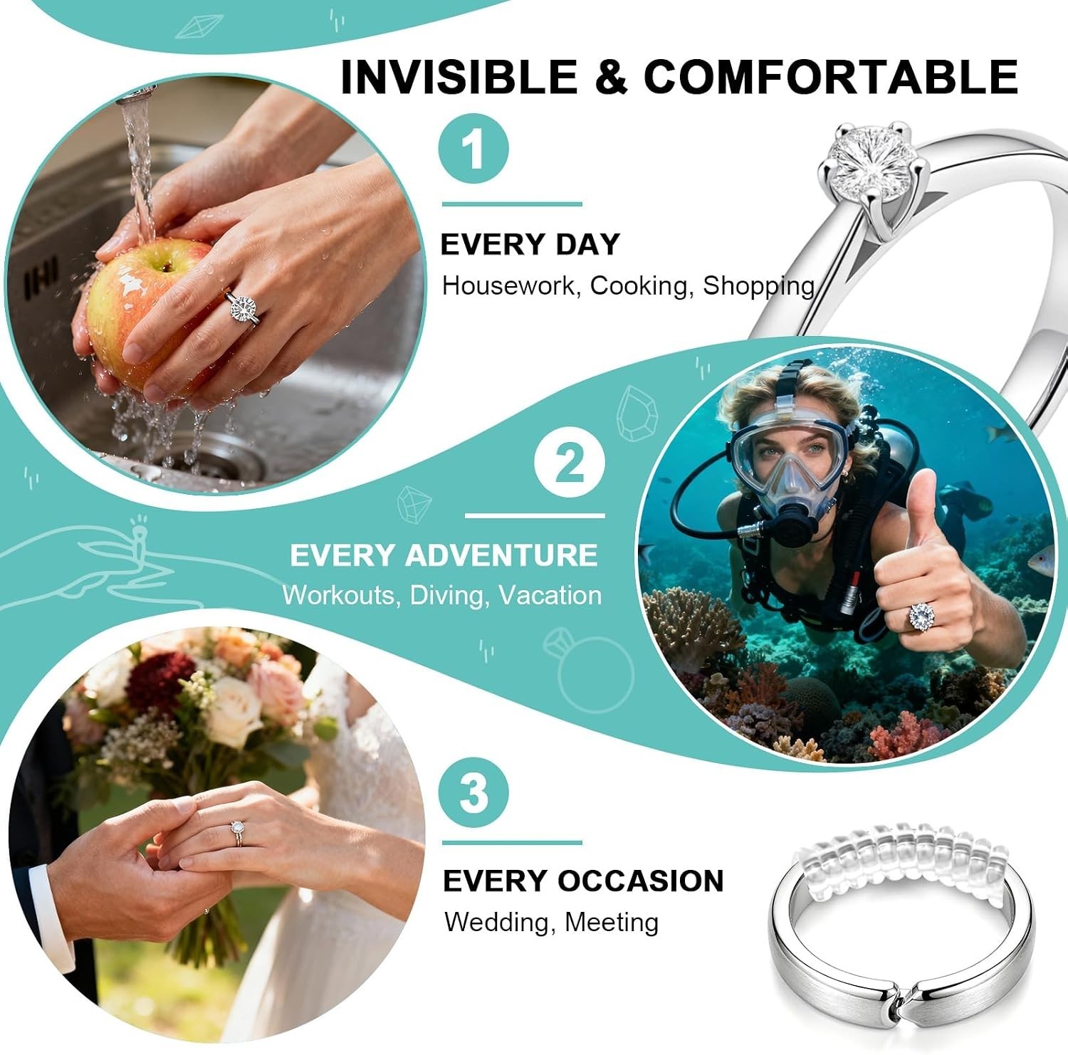 All-in-One Ring Sizing Kit: 36 Invisible Adjusters for Engagement & Weddings