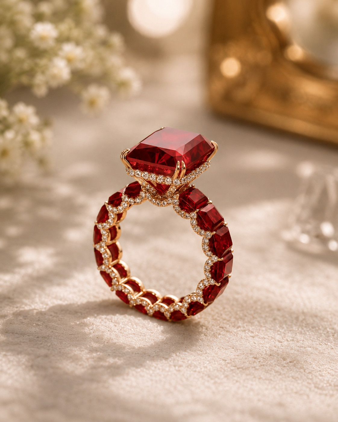 3.90 Ct Natural Ruby & Diamond Wedding Gift Ring 14K Rose Gold 7( Import Free)