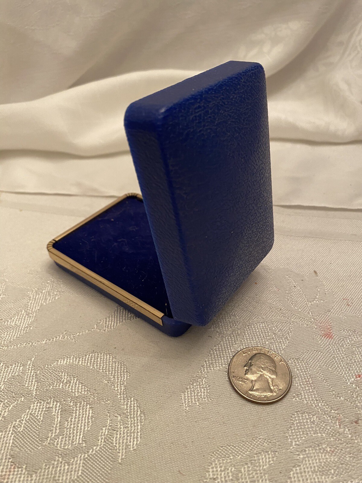 Vintage SIR LANCELOT Faux Leather Blue Jewelry Box Blue Velvet Liner