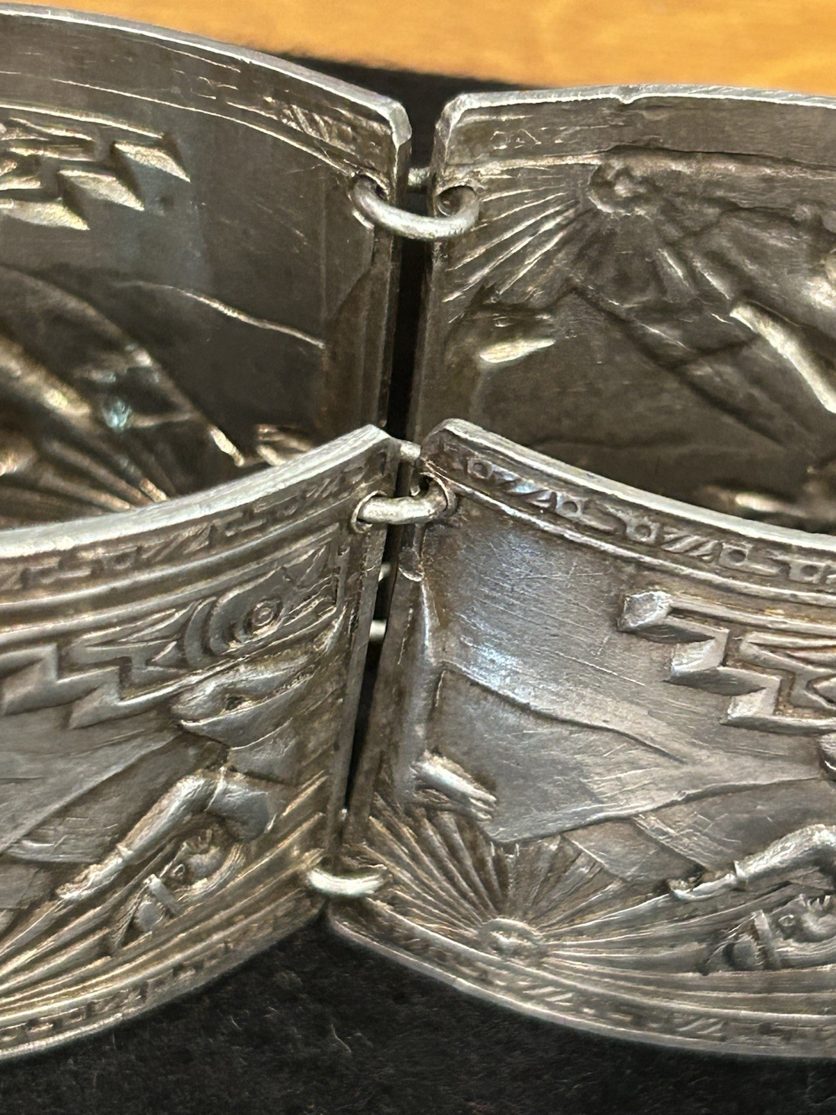 Vintage Peru 900 Silver Inca Panel Bracelet 56.7g Muna Industria Peruana 7”