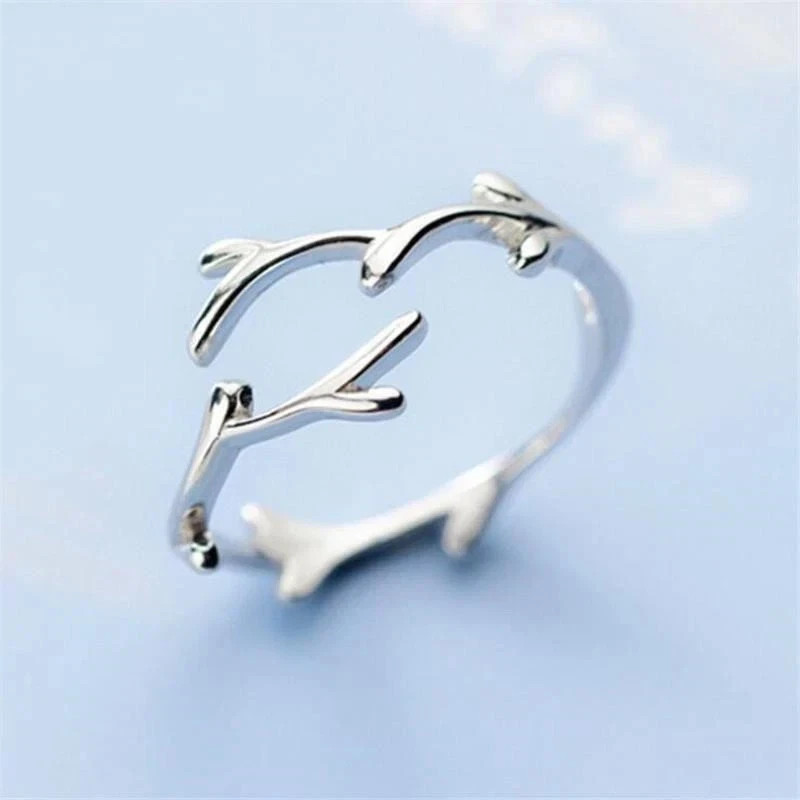 925 Sterling Silver Leaf Branch Open Ring – Simple Fashion Adjustable Jewelry