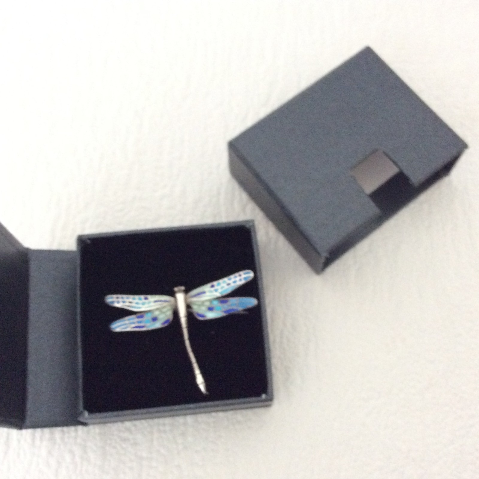 Arior dragonfly brooch pendant – Silver – Enamel Blue Mosaic – 5cm/2in – Boxed