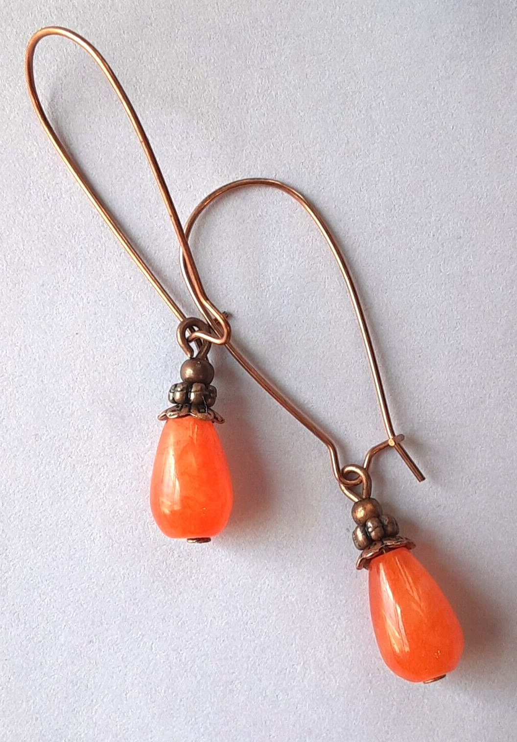 ORANGE JADE dangle earring COPPER KIDNEY WIRE HANDCRAFTED K2TA