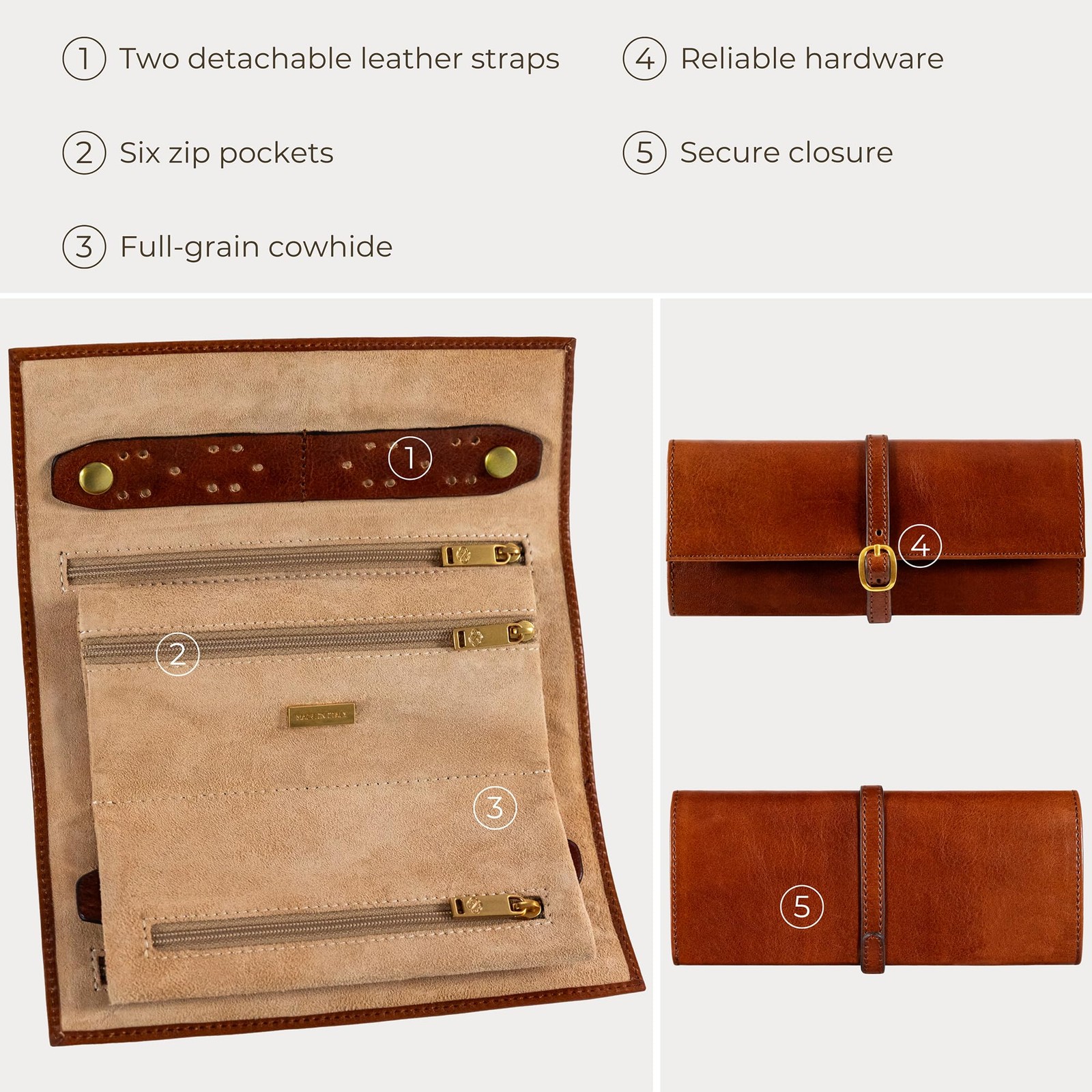 Leather Jewelry Roll – Full Grain Leather Travel Jewelry Case – Jewellery Org…