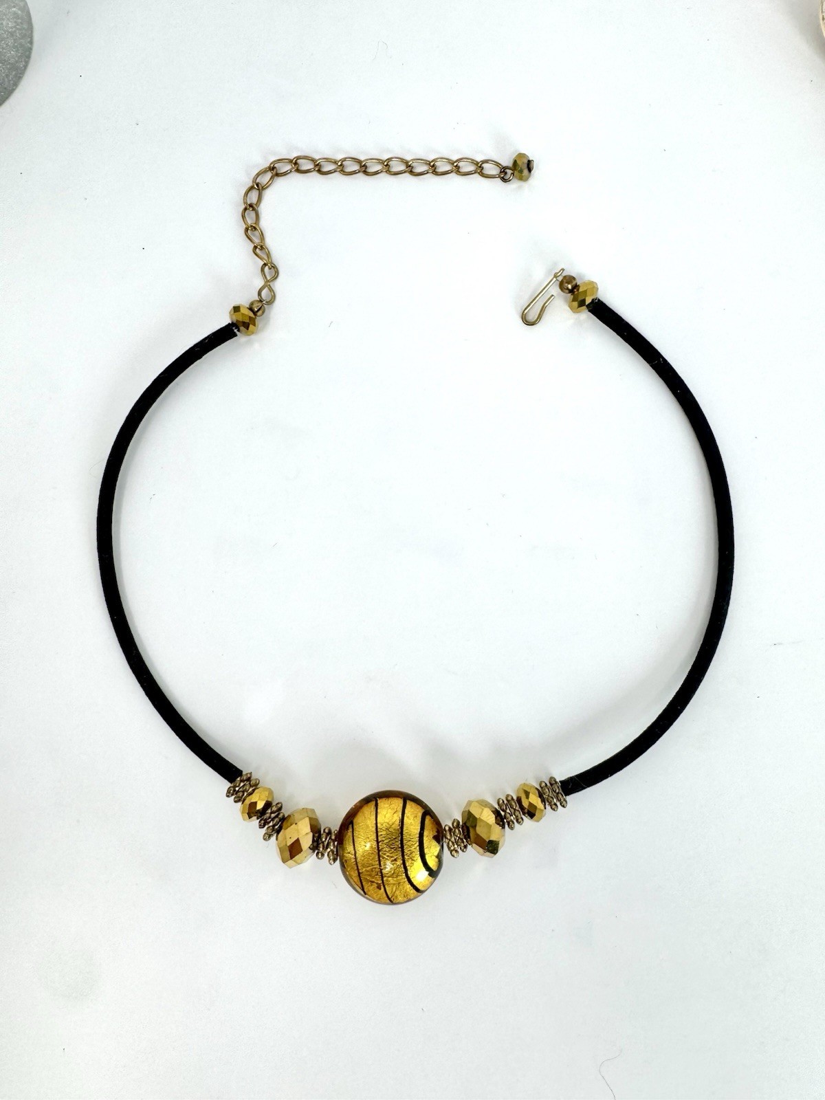 Artisan Murano Style Gold Foil Glass Bead Cord Necklace