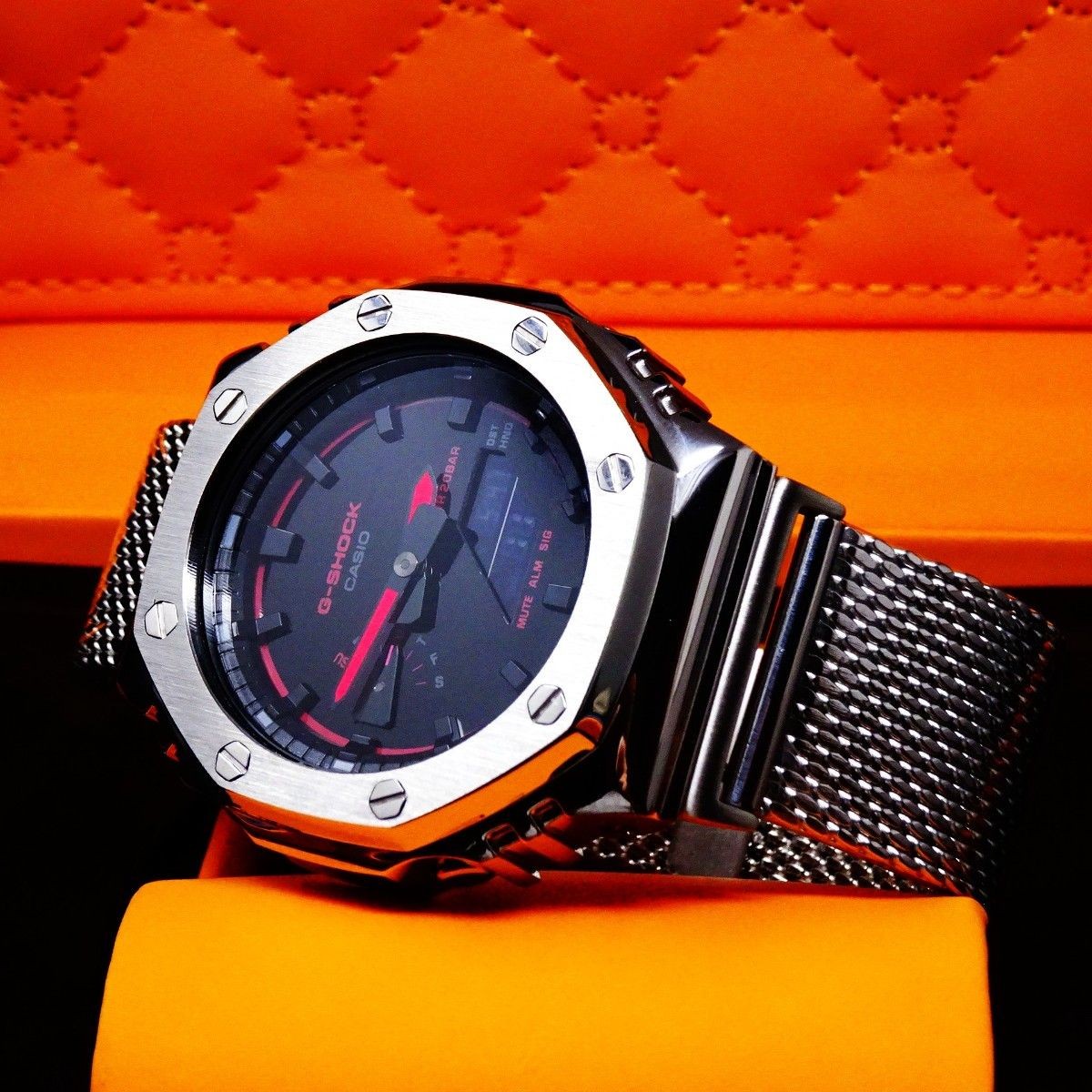Brand New G SHOCK Custom Watch Includes GA2100k Body Stainless Silver Bezel Shar