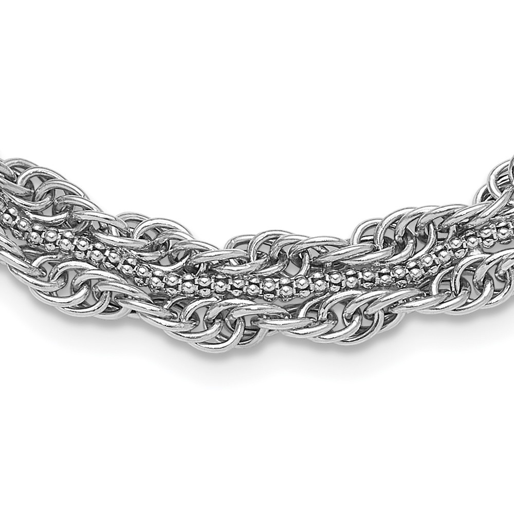 Sterling Silver Rhodium-plated Rope Link Chain Fancy Necklace 18.5″ 16.82gm