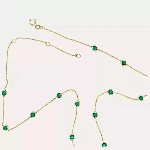 4Ct Round Cut Lab-Created Emerald Station Necklace in 14K Yellow Gold Plated 925