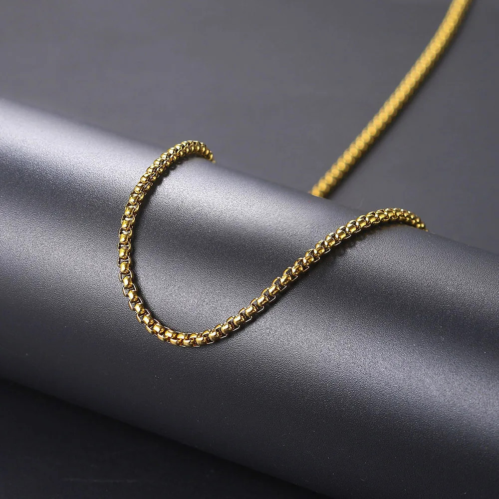 Hip Hop Necklaces For Men Stainless Steel Necklace 3MM Square Pearl Choker Gold