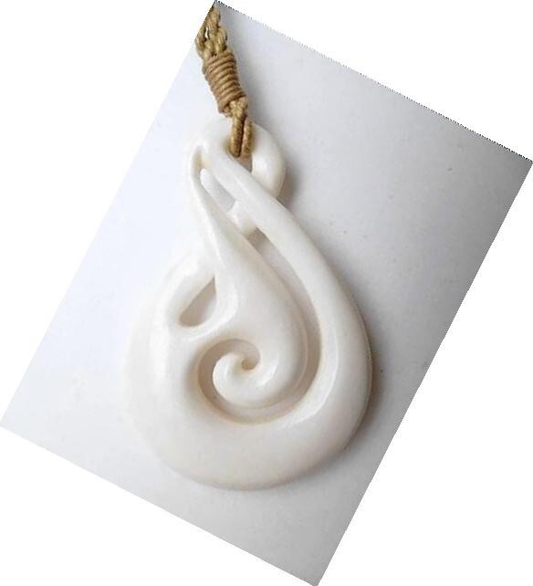 31MM HAND-CARVED WATER BUFFALO BONE MAORI WHAKAHOUNGA 3D TWIST KORU NECKLACE 27″