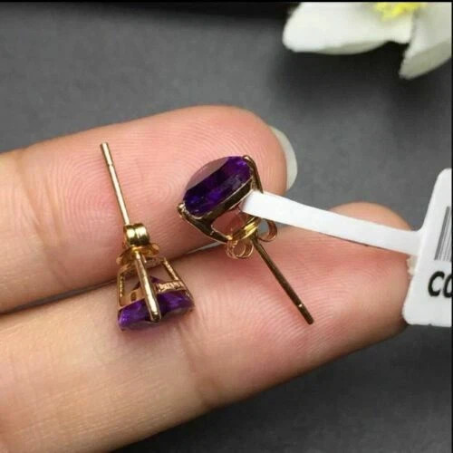 4Ct Heart Cut Simulated Amethyst Solitaire Women Stud Earrings 14K Gold Plated