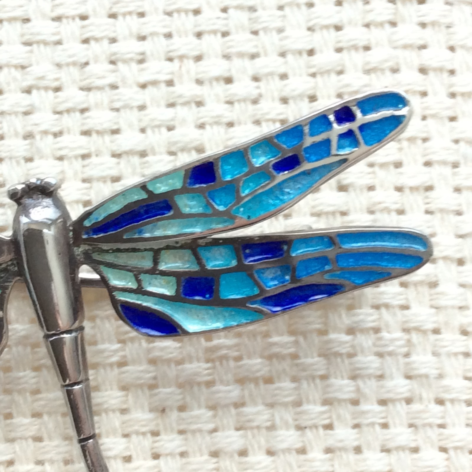 Arior dragonfly brooch pendant – Silver – Enamel Blue Mosaic – 5cm/2in – Boxed