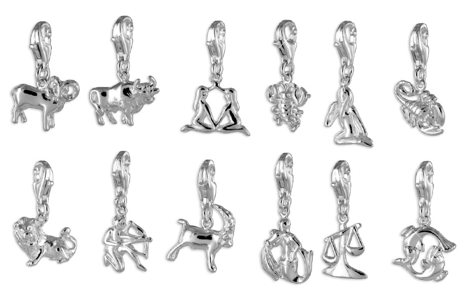 925 REAL SILVER *** Zodiac Charm Pendant with Lobster Clasp