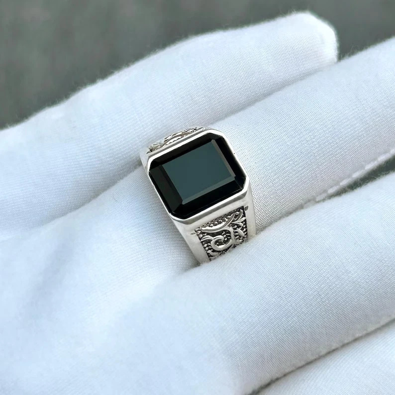 Men’s Black Onyx Ring 925 Sterling Silver Bohemian Designer Statement Jewelry