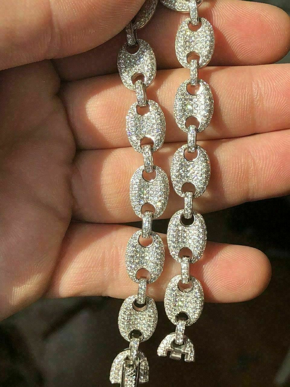 Mens 12mm Gucci Link Bracelet Solid 925 Sterling Silver ICY CZ 6-9 Hip Hop