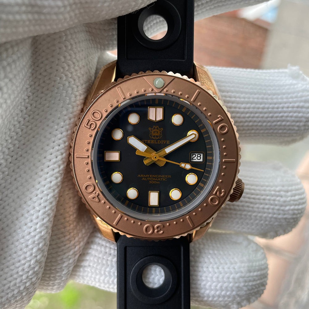 STEELDIVE SD1968S Mens Bronze 44mm 300M Automatic Dive Watch NH35 Sapphire Steel
