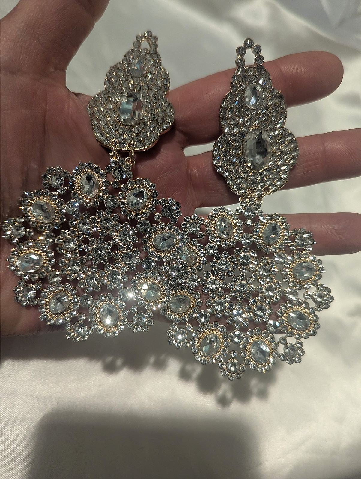 Oversized Rhinestone Crystal Chandelier Earrings Clear 4.5 inch Dangle Pageant
