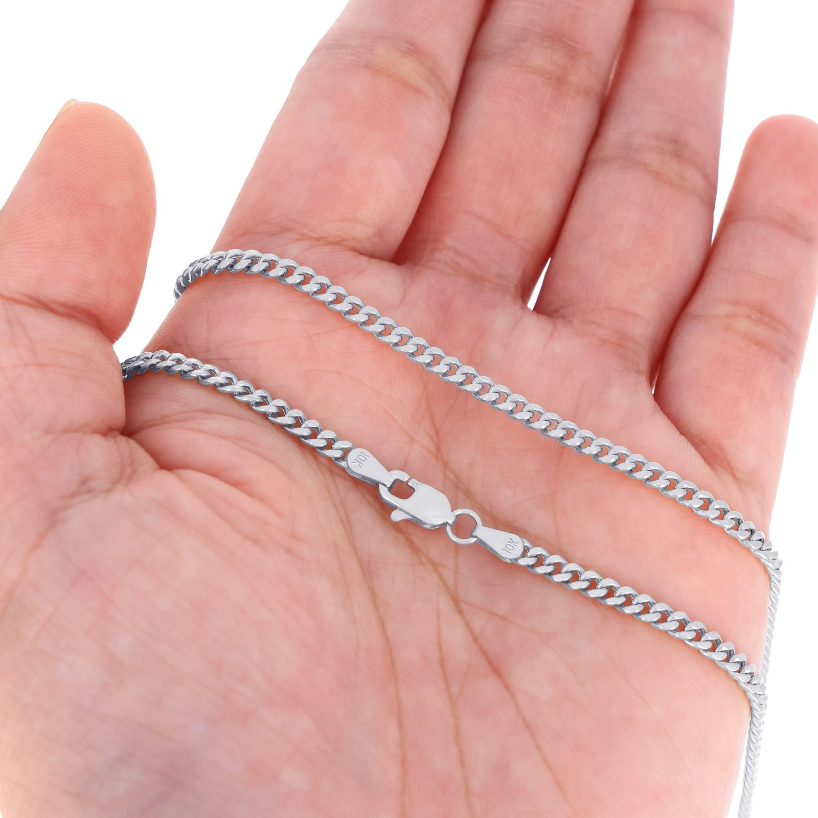 10K White Gold 3mm-9mm Miami Cuban Link Necklace Chain or Bracelet, 7″-30″