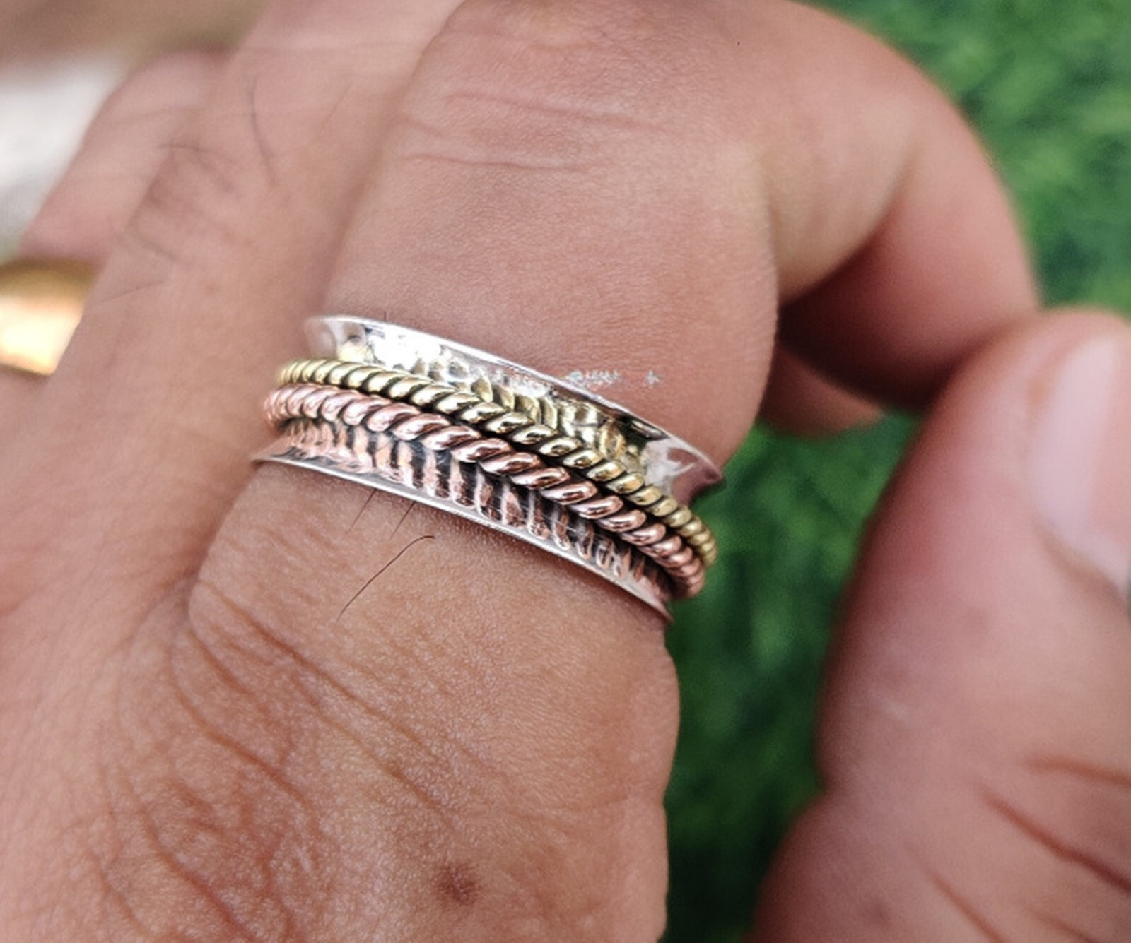 925 Sterling Silver Two Tone Spinner Ring Handmade All Size Ring RN62